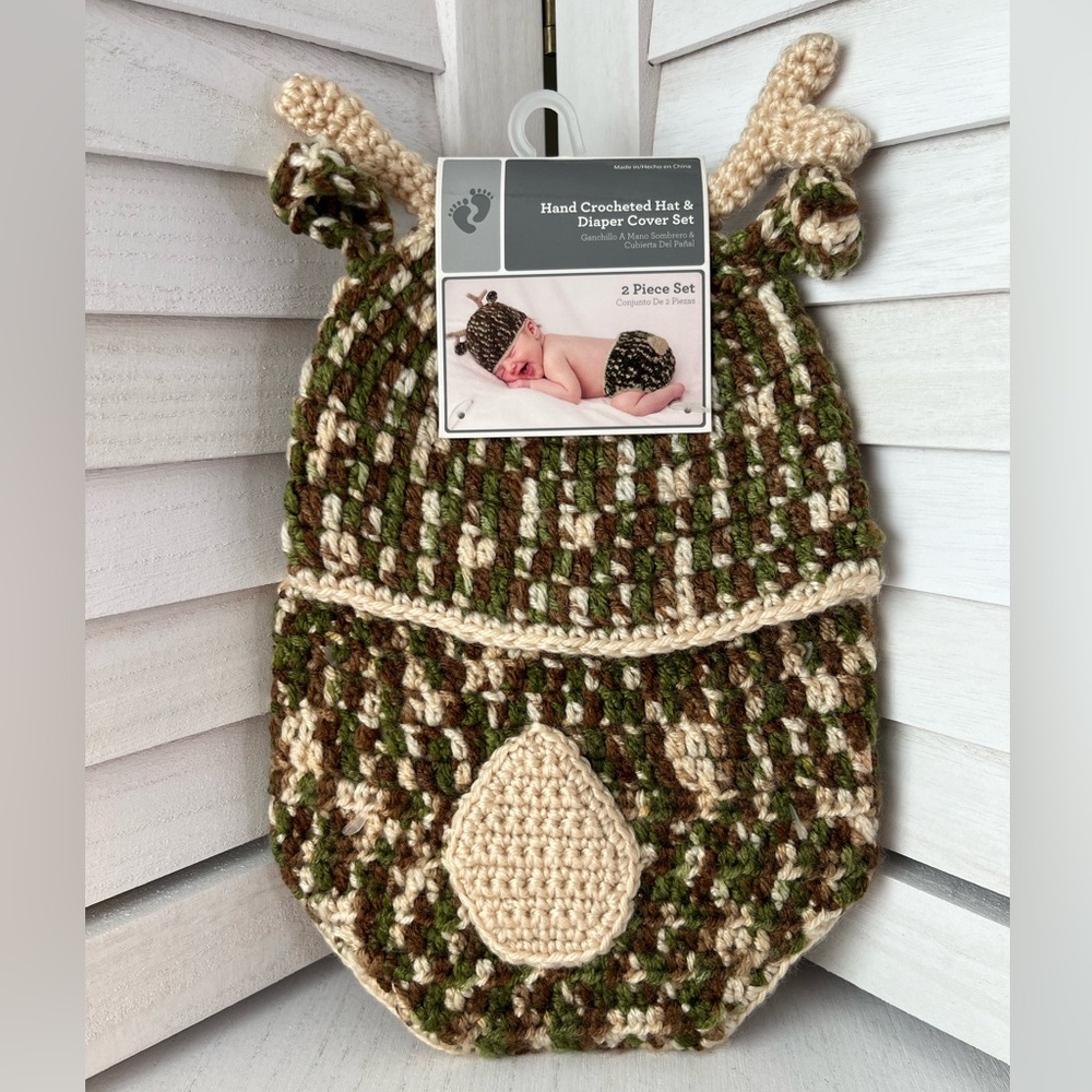 NEW HAND CROCHETED HAT & DIAPER COVER SET